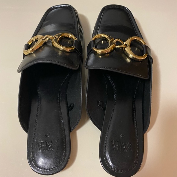 Zara Chain Trim Open Back Loafers in Black - Picture 2 of 6